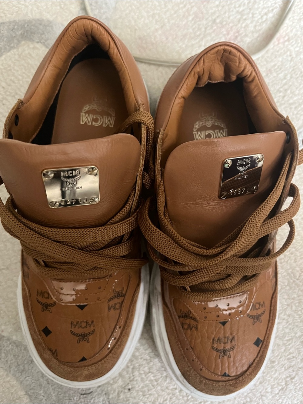 MCM Brown Monogram Low-Top Leather Sneakers - Picture 9 of 9